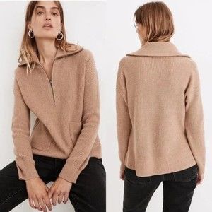 Madewell Glenbrook Half Zip Pullover Sweater Merino Wool Tan Brown Size XS